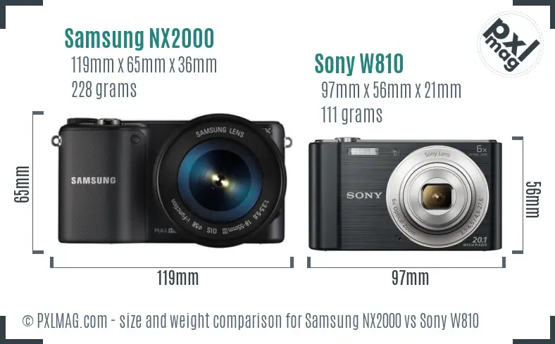 Samsung NX2000 vs Sony W810 size comparison