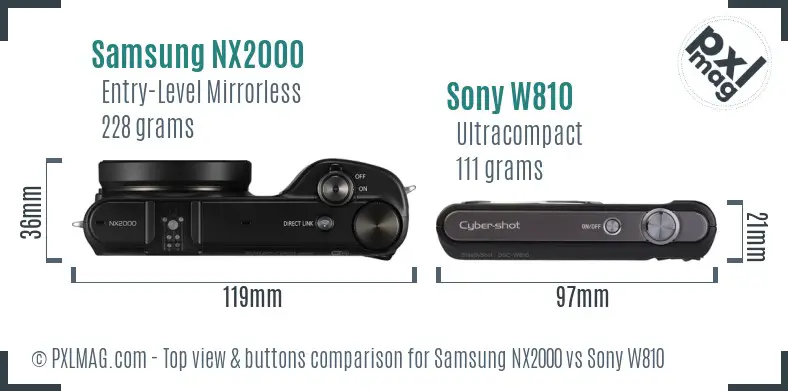 Samsung NX2000 vs Sony W810 top view buttons comparison