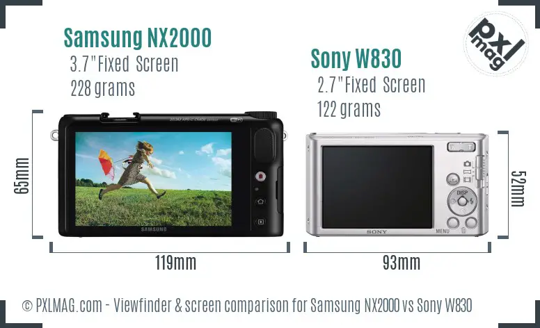 Samsung NX2000 vs Sony W830 Screen and Viewfinder comparison