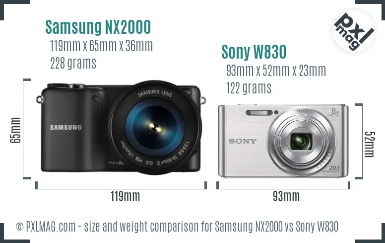 Samsung NX2000 vs Sony W830 size comparison