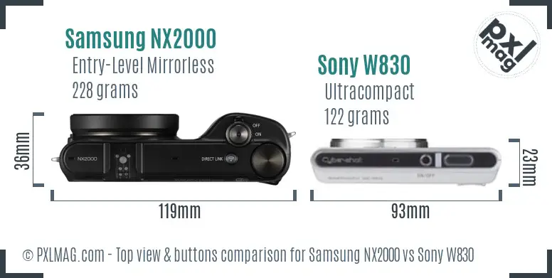 Samsung NX2000 vs Sony W830 top view buttons comparison