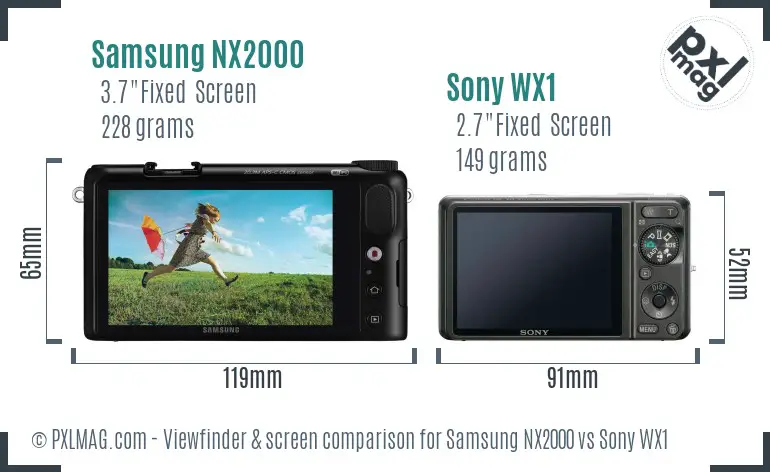 Samsung NX2000 vs Sony WX1 Screen and Viewfinder comparison