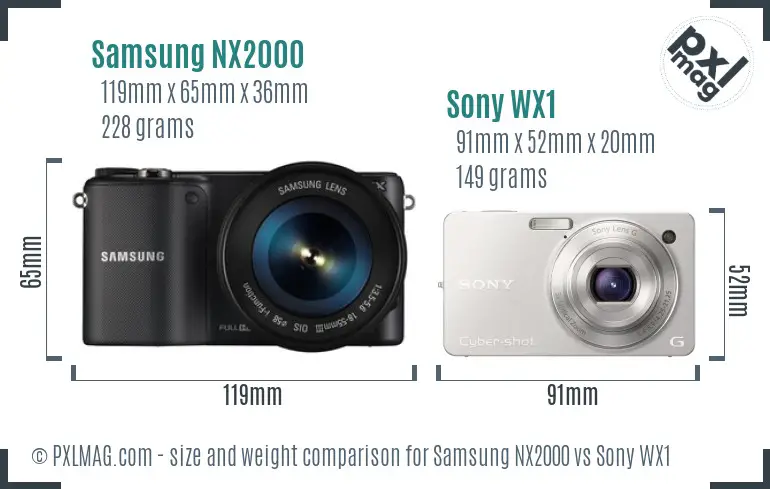 Samsung NX2000 vs Sony WX1 size comparison