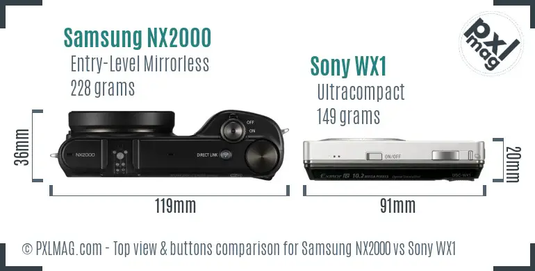Samsung NX2000 vs Sony WX1 top view buttons comparison