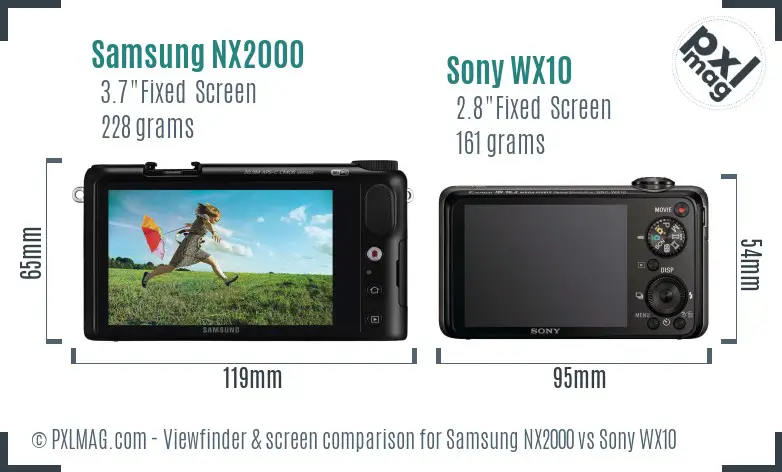 Samsung NX2000 vs Sony WX10 Screen and Viewfinder comparison