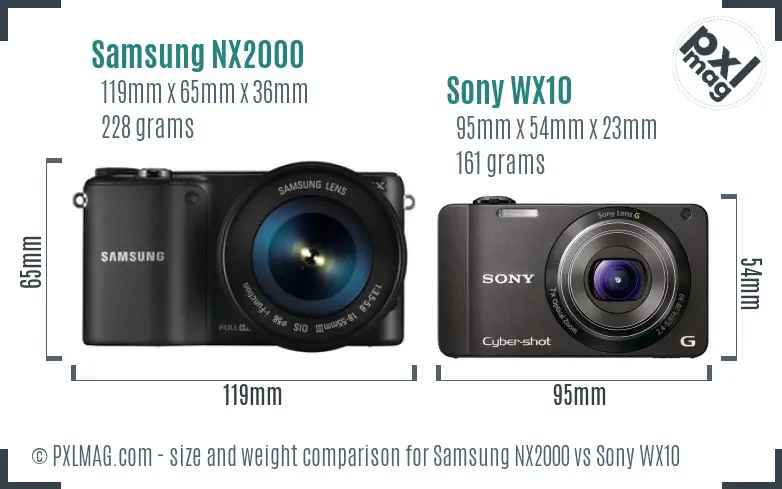 Samsung NX2000 vs Sony WX10 size comparison