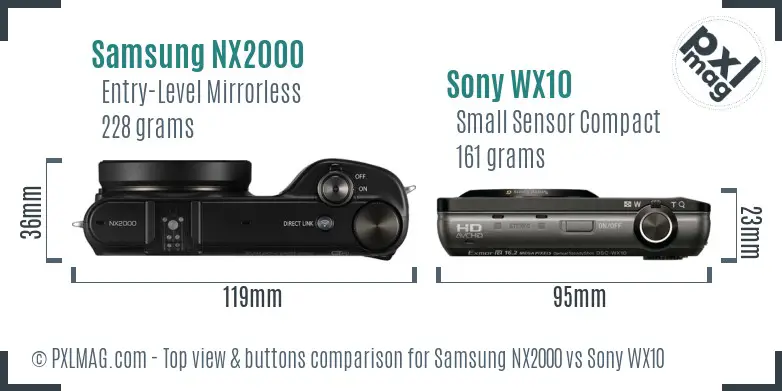 Samsung NX2000 vs Sony WX10 top view buttons comparison