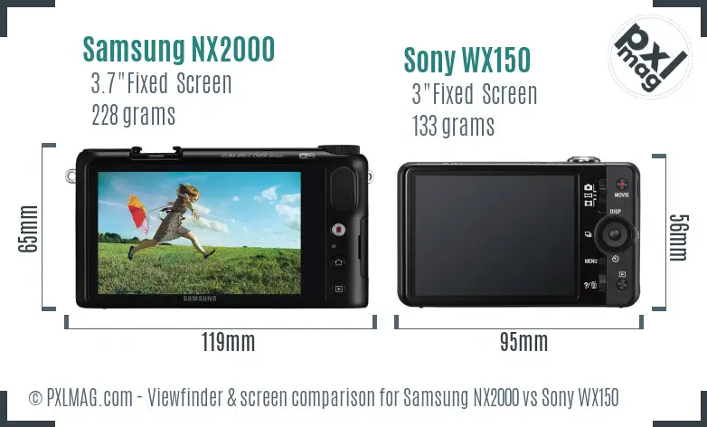 Samsung NX2000 vs Sony WX150 Screen and Viewfinder comparison