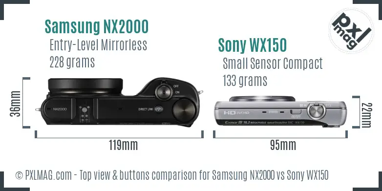 Samsung NX2000 vs Sony WX150 top view buttons comparison