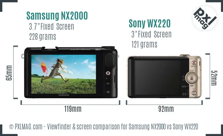 Samsung NX2000 vs Sony WX220 Screen and Viewfinder comparison
