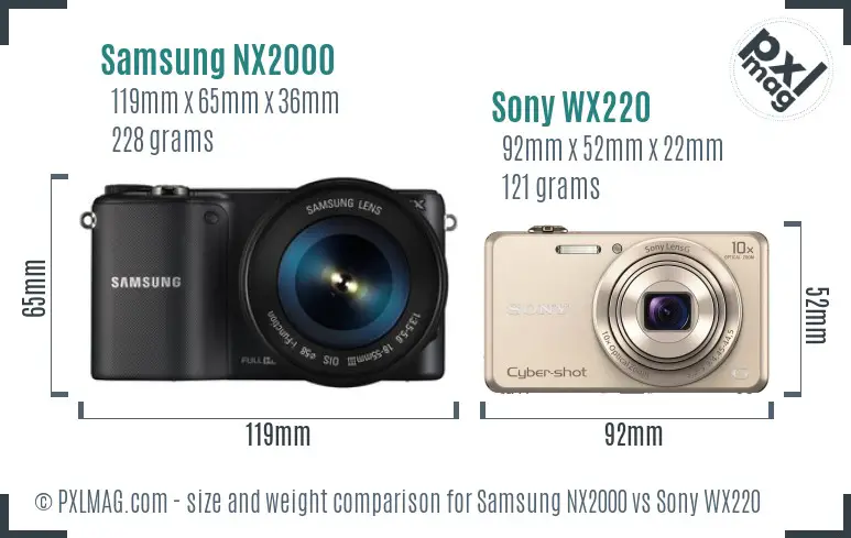 Samsung NX2000 vs Sony WX220 size comparison