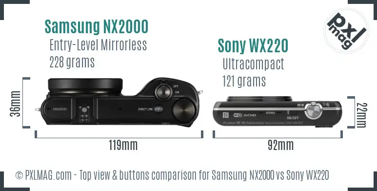Samsung NX2000 vs Sony WX220 top view buttons comparison