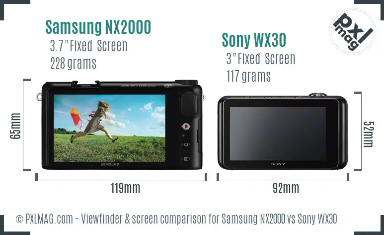 Samsung NX2000 vs Sony WX30 Screen and Viewfinder comparison