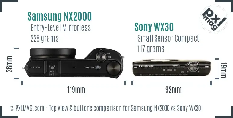 Samsung NX2000 vs Sony WX30 top view buttons comparison