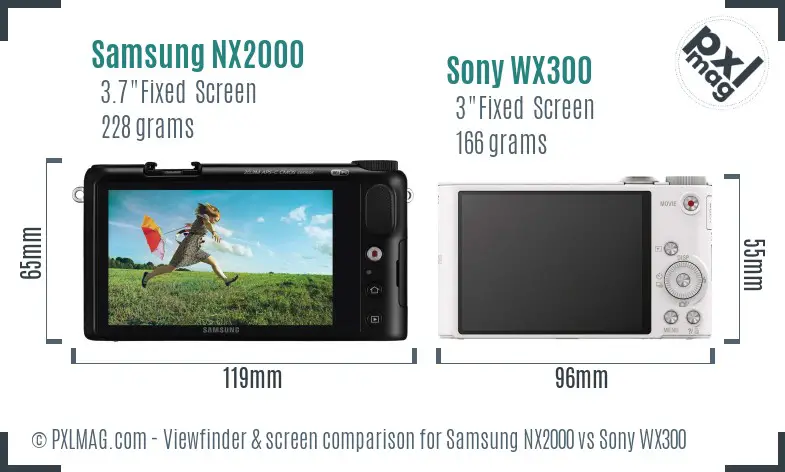 Samsung NX2000 vs Sony WX300 Screen and Viewfinder comparison