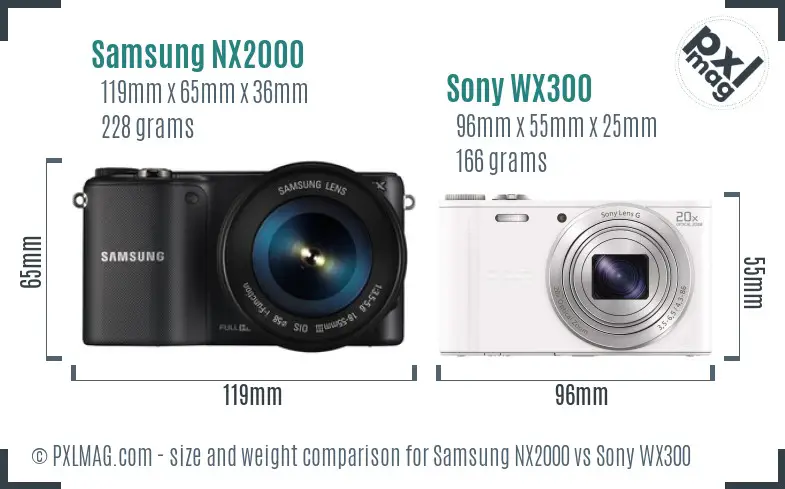 Samsung NX2000 vs Sony WX300 size comparison