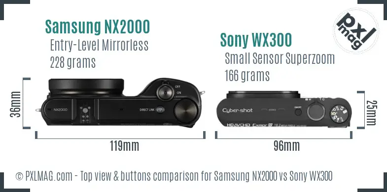Samsung NX2000 vs Sony WX300 top view buttons comparison