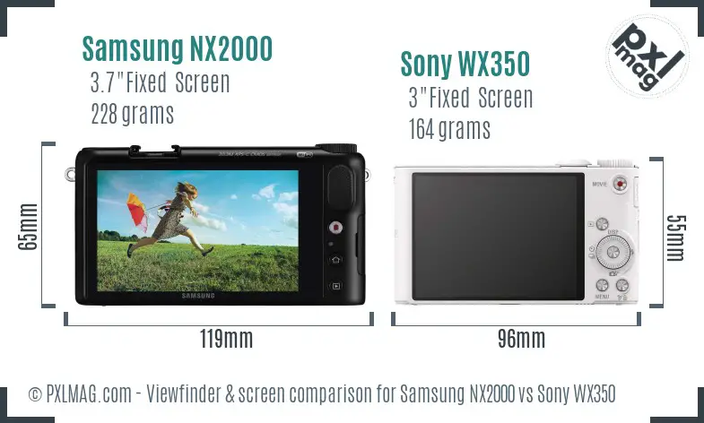Samsung NX2000 vs Sony WX350 Screen and Viewfinder comparison