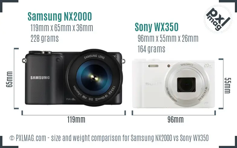 Samsung NX2000 vs Sony WX350 size comparison