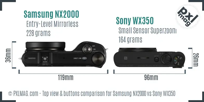 Samsung NX2000 vs Sony WX350 top view buttons comparison
