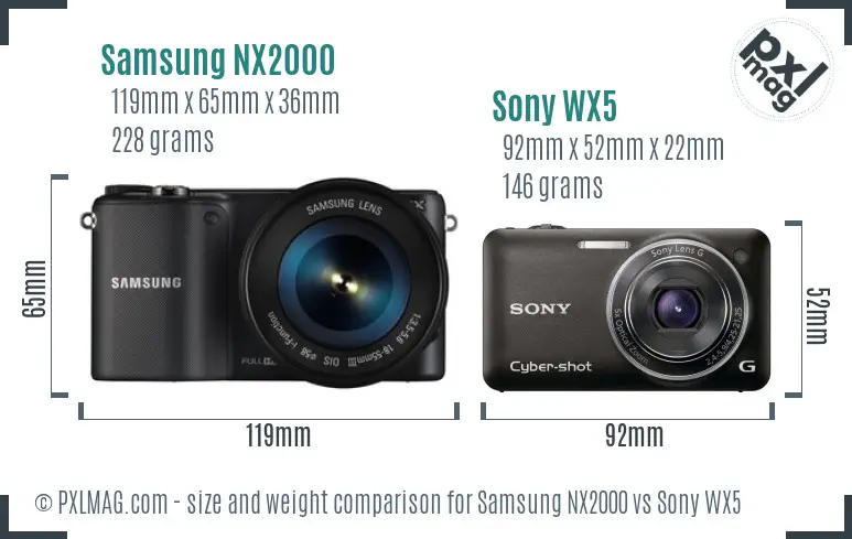 Samsung NX2000 vs Sony WX5 size comparison