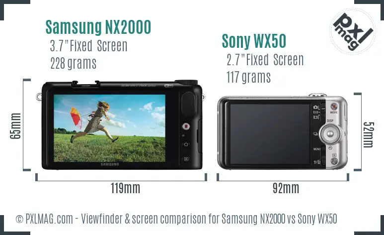 Samsung NX2000 vs Sony WX50 Screen and Viewfinder comparison