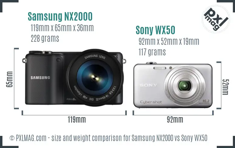 Samsung NX2000 vs Sony WX50 size comparison