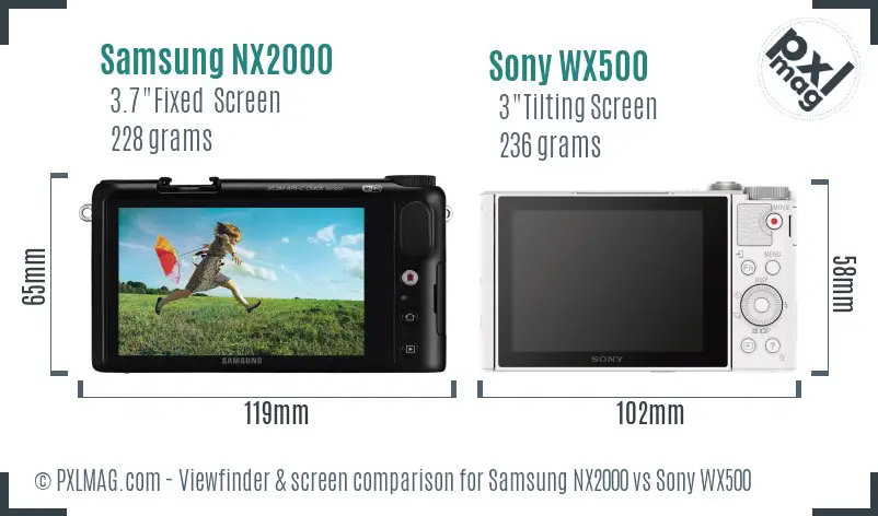 Samsung NX2000 vs Sony WX500 Screen and Viewfinder comparison