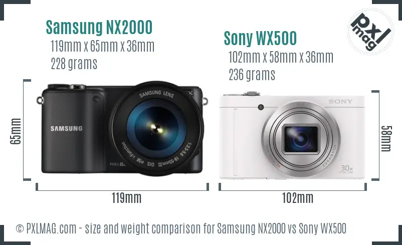 Samsung NX2000 vs Sony WX500 size comparison