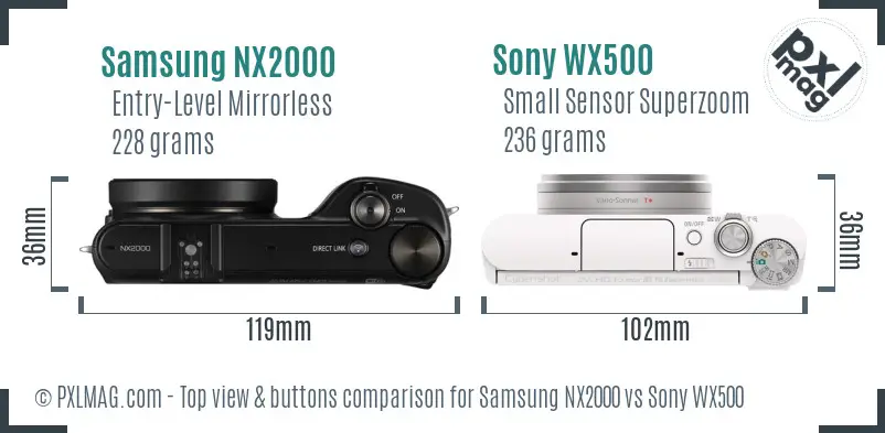 Samsung NX2000 vs Sony WX500 top view buttons comparison