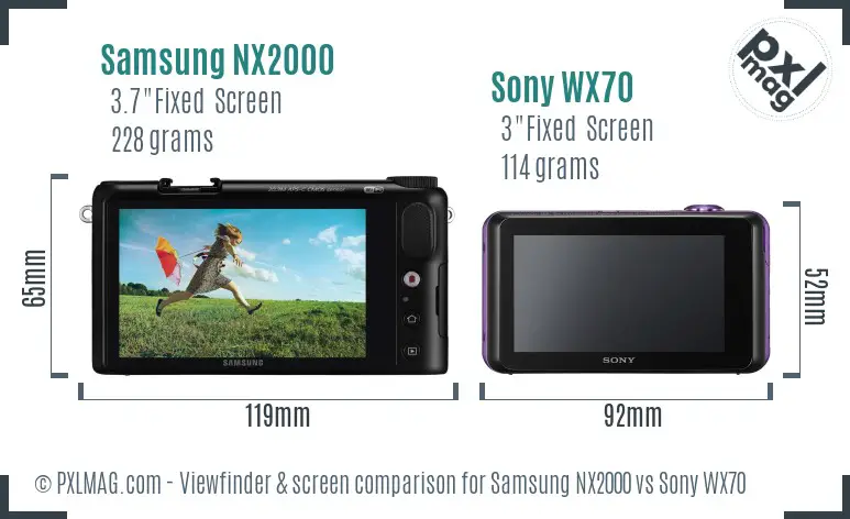 Samsung NX2000 vs Sony WX70 Screen and Viewfinder comparison