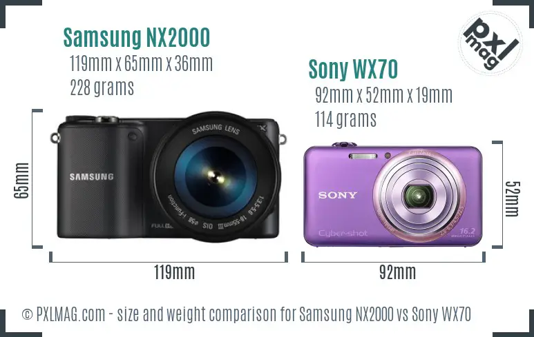 Samsung NX2000 vs Sony WX70 size comparison