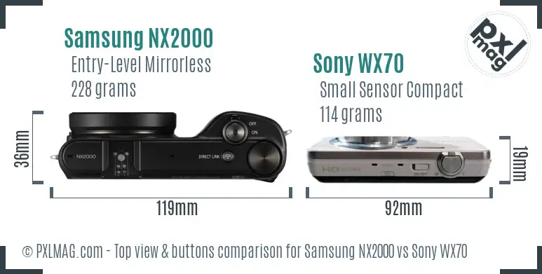 Samsung NX2000 vs Sony WX70 top view buttons comparison