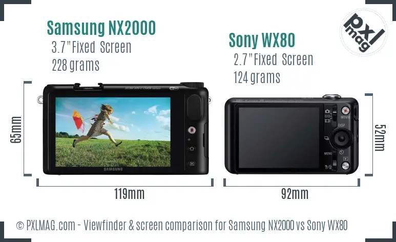 Samsung NX2000 vs Sony WX80 Screen and Viewfinder comparison