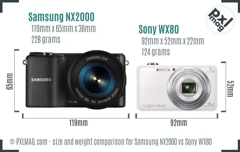 Samsung NX2000 vs Sony WX80 size comparison