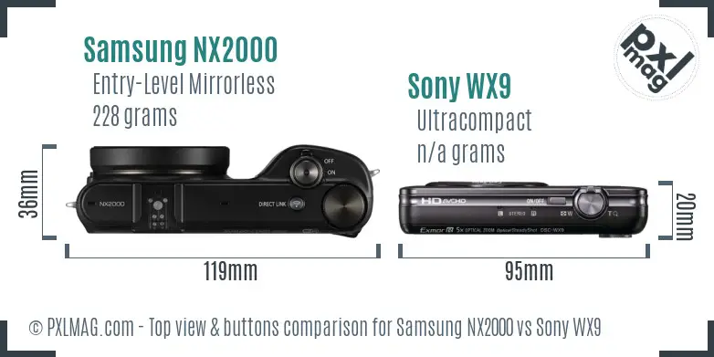 Samsung NX2000 vs Sony WX9 top view buttons comparison
