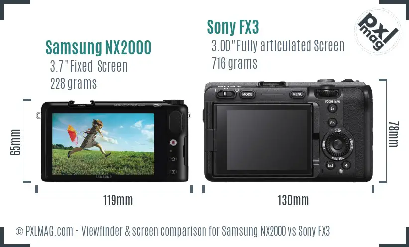 Samsung NX2000 vs Sony FX3 Screen and Viewfinder comparison