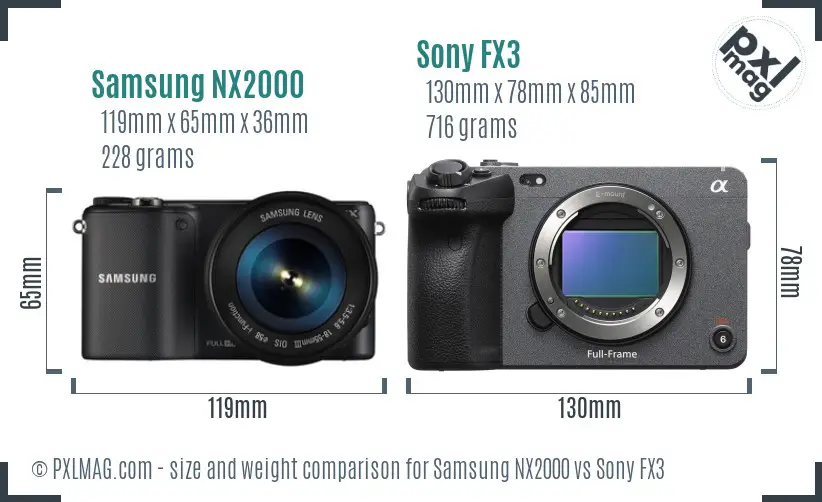 Samsung NX2000 vs Sony FX3 size comparison