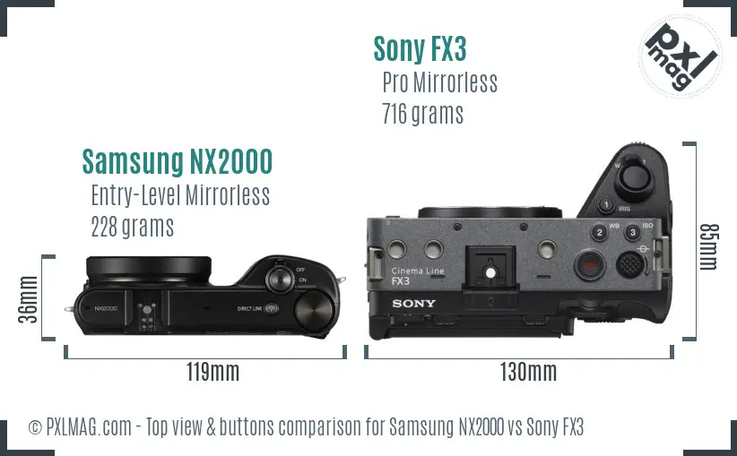 Samsung NX2000 vs Sony FX3 top view buttons comparison