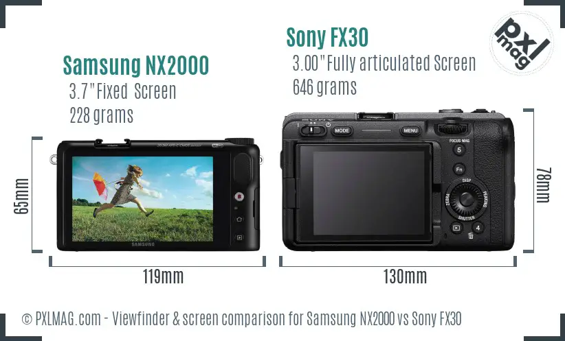 Samsung NX2000 vs Sony FX30 Screen and Viewfinder comparison