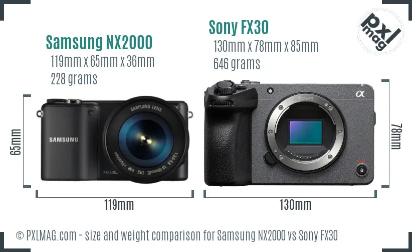 Samsung NX2000 vs Sony FX30 size comparison