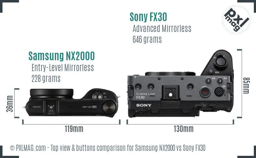 Samsung NX2000 vs Sony FX30 top view buttons comparison