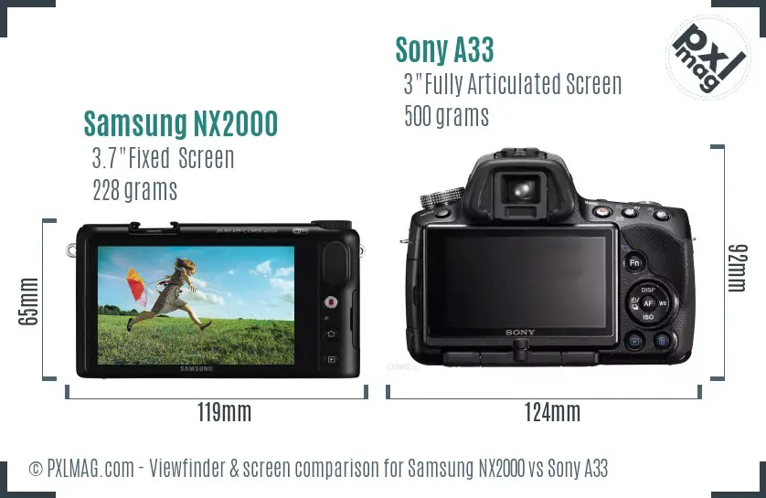 Samsung NX2000 vs Sony A33 Screen and Viewfinder comparison