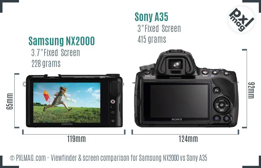 Samsung NX2000 vs Sony A35 Screen and Viewfinder comparison