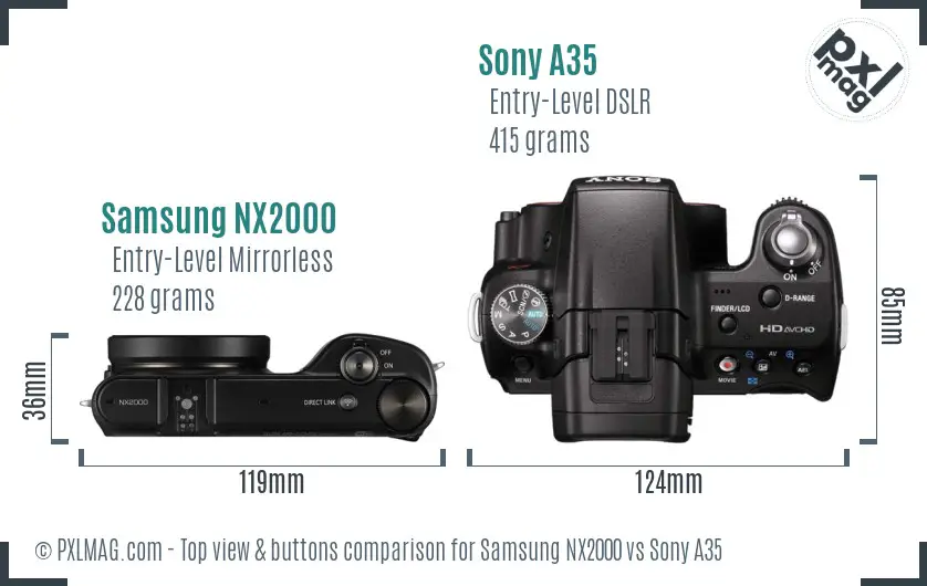 Samsung NX2000 vs Sony A35 top view buttons comparison