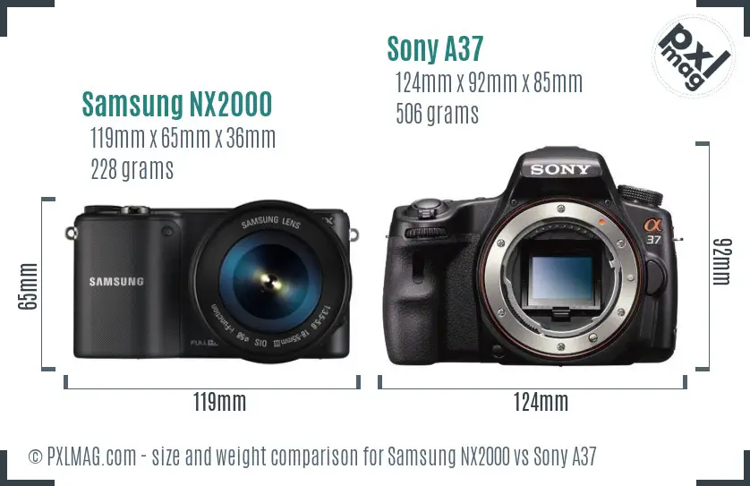 Samsung NX2000 vs Sony A37 size comparison