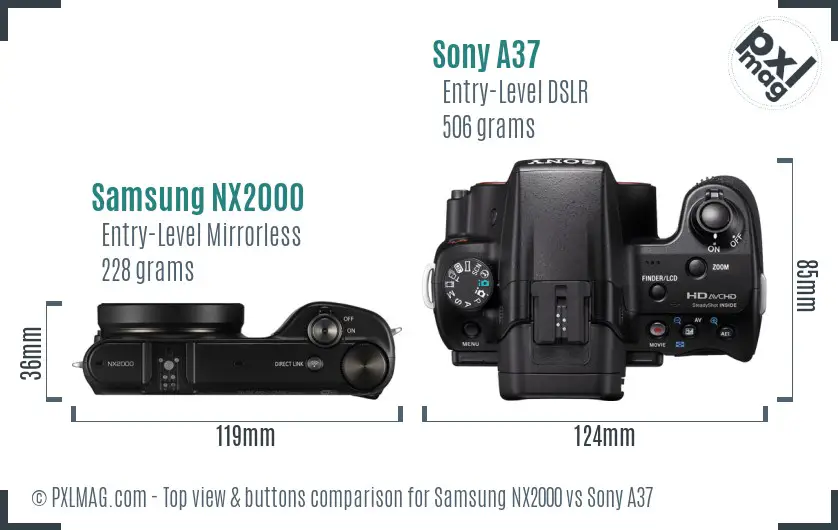 Samsung NX2000 vs Sony A37 top view buttons comparison