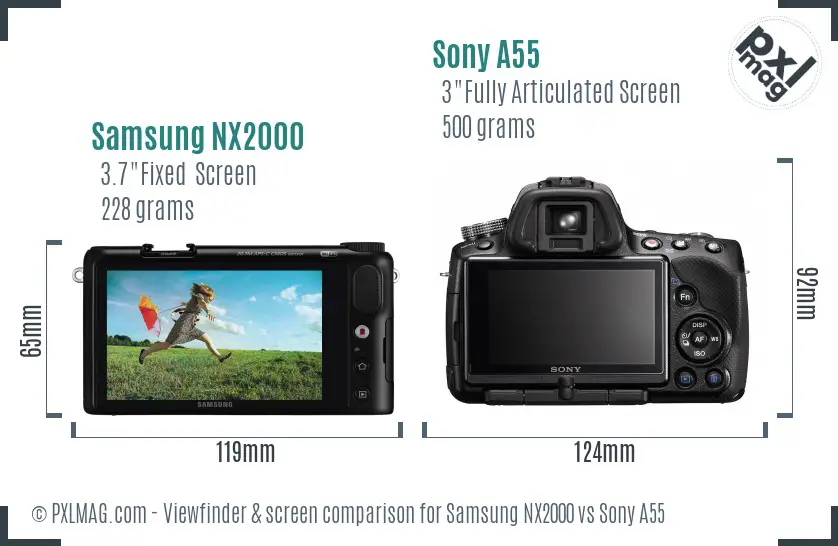Samsung NX2000 vs Sony A55 Screen and Viewfinder comparison