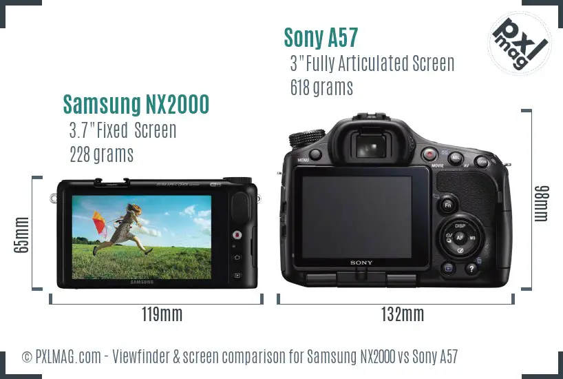 Samsung NX2000 vs Sony A57 Screen and Viewfinder comparison