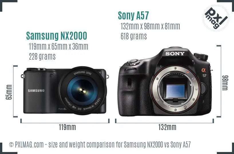 Samsung NX2000 vs Sony A57 size comparison